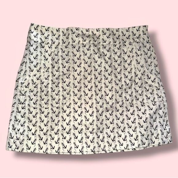 J. Crew Skirt Y2K Ivory Black Anchor Print 100 Cotton Mini Classic Preppy Size 6 - Picture 3 of 16